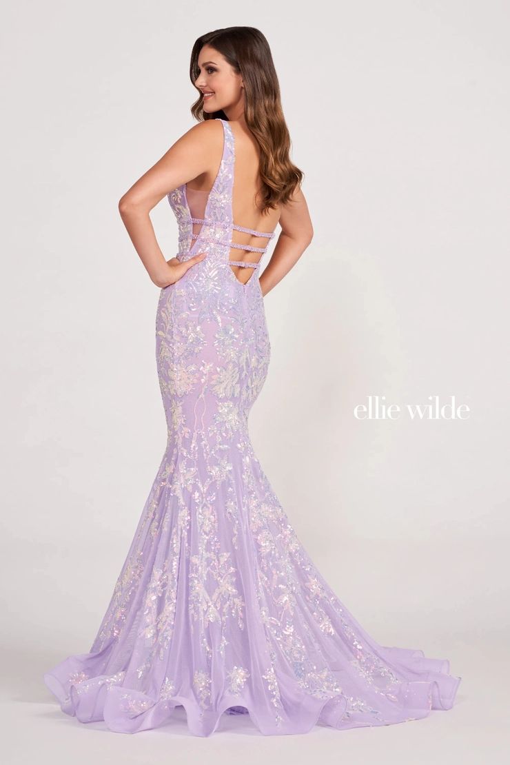 Style EW34041 Ellie Wilde By Mon Cheri Size 0 Pageant Plunge Purple Mermaid Dress on Queenly