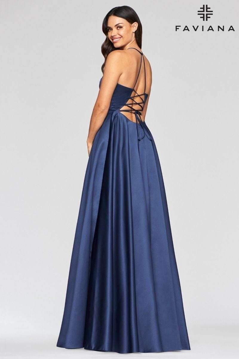 Style S10252 Faviana Size 2 Satin Navy Blue A-line Dress on Queenly