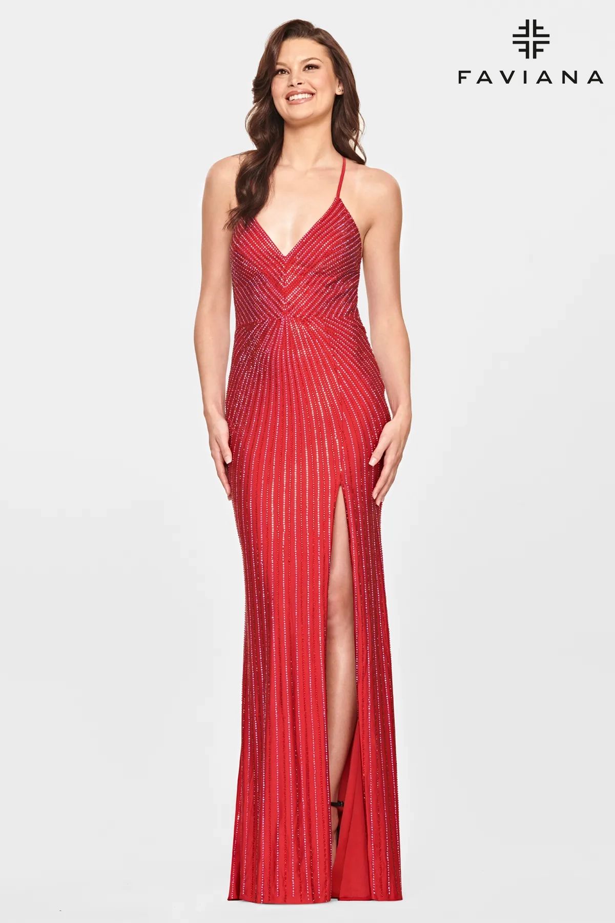 Style S10804 Faviana Size 8 Pageant Red Side Slit Dress on Queenly