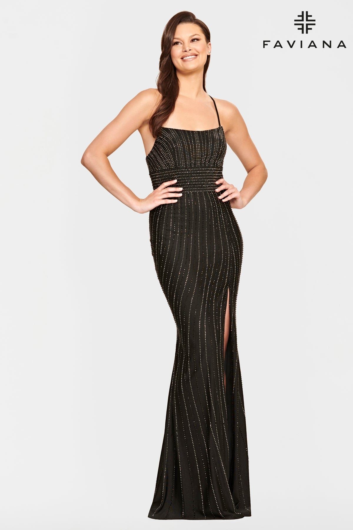 Style S10806 Faviana Size 8 Pageant Black Side Slit Dress on Queenly