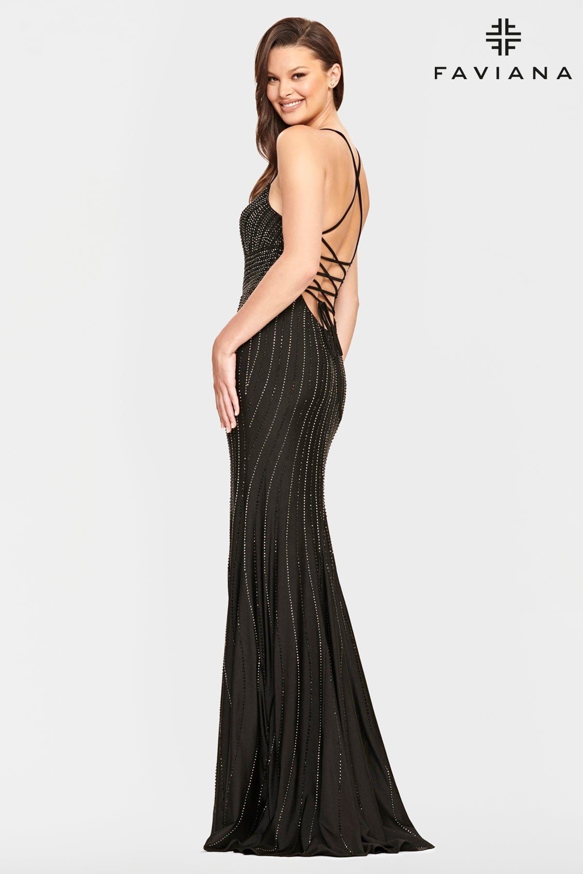 Style S10806 Faviana Size 2 Pageant Black Side Slit Dress on Queenly