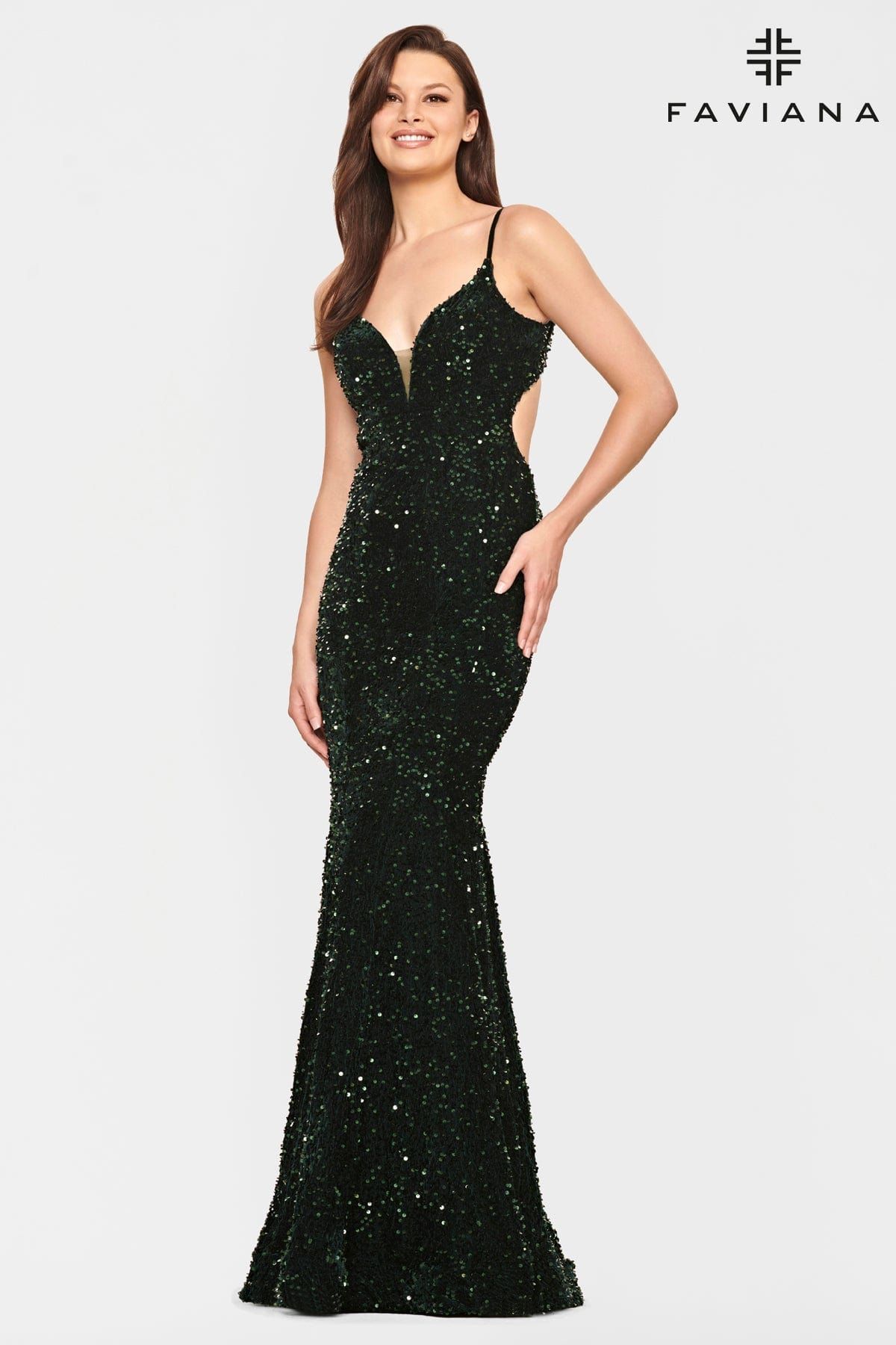 Style S10817 Faviana Size 2 Sequined Green Mermaid Dress on Queenly