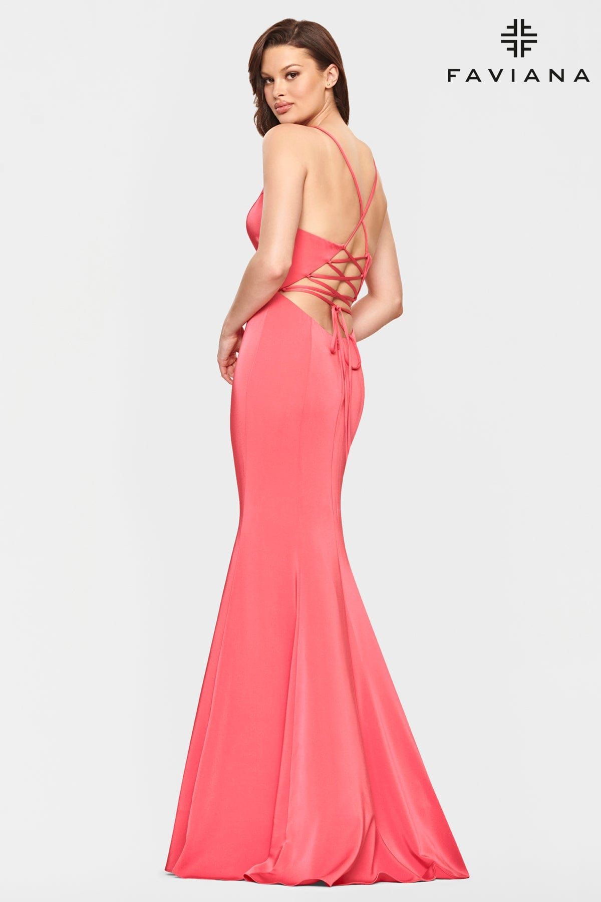 Style S10846 Faviana Size 0 Satin Coral Mermaid Dress on Queenly