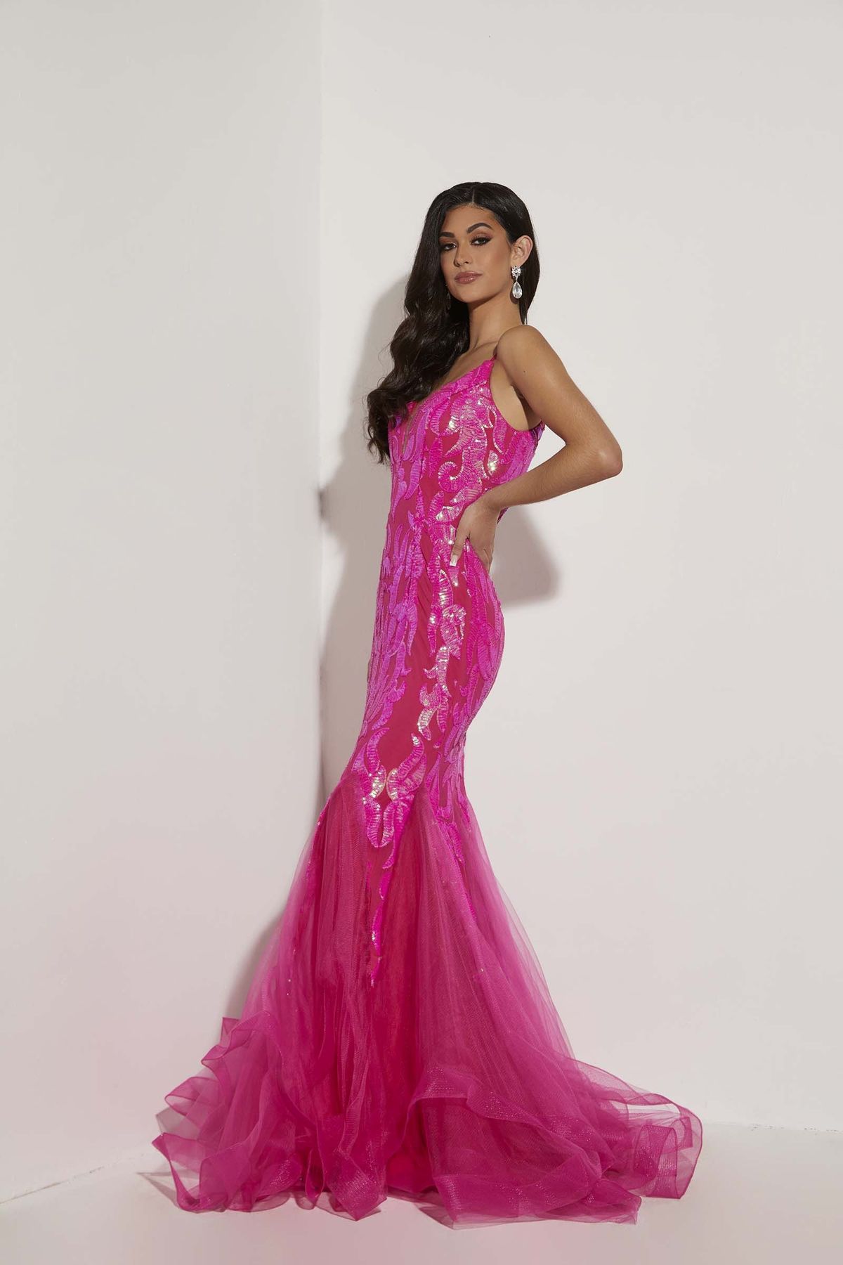 Style 7443 Jasz Couture Size 0 Pageant Sequined Pink Mermaid Dress on Queenly