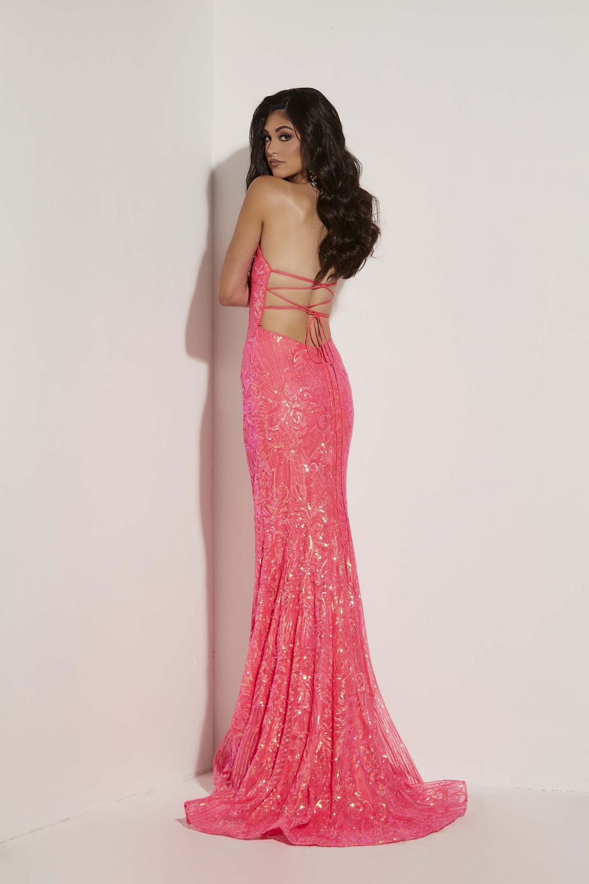 Style 7430 Jasz Couture Size 2 Pageant Sequined Hot Pink Mermaid Dress on Queenly