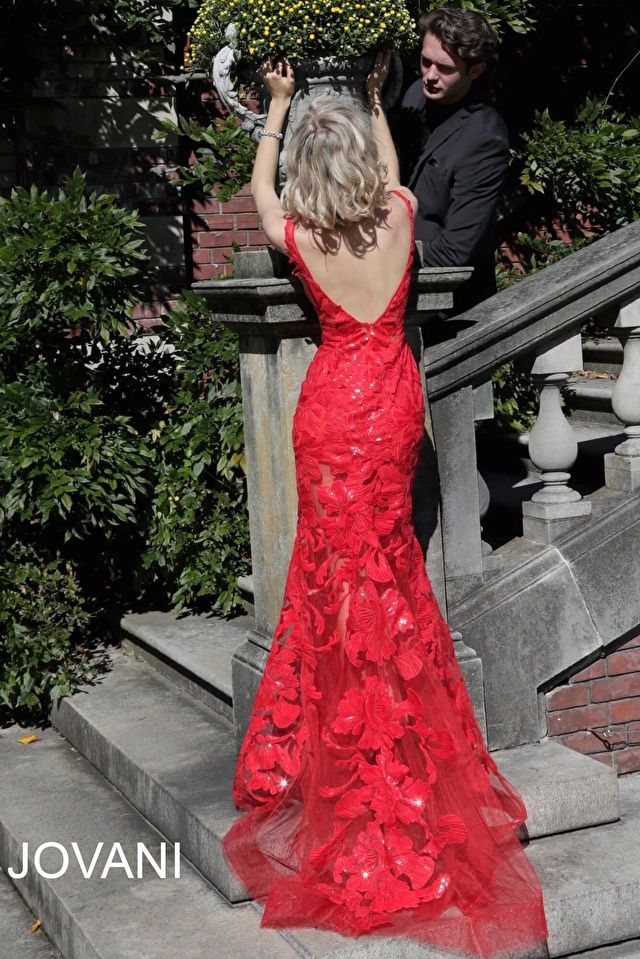 Style 60283 Jovani Size 0 Pageant Red Mermaid Dress on Queenly