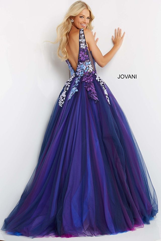 Style 6807 Jovani Size 0 Pageant Floral Navy Blue Ball Gown on Queenly