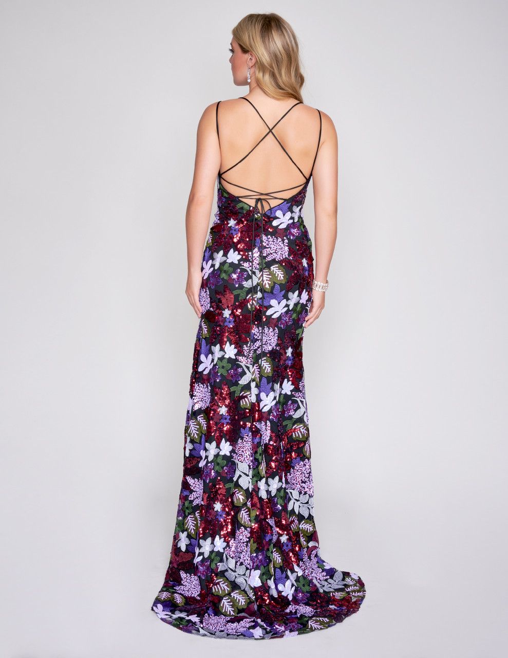 Style 3225 Nina Canacci Size 4 Pageant Floral Multicolor Side Slit Dress on Queenly