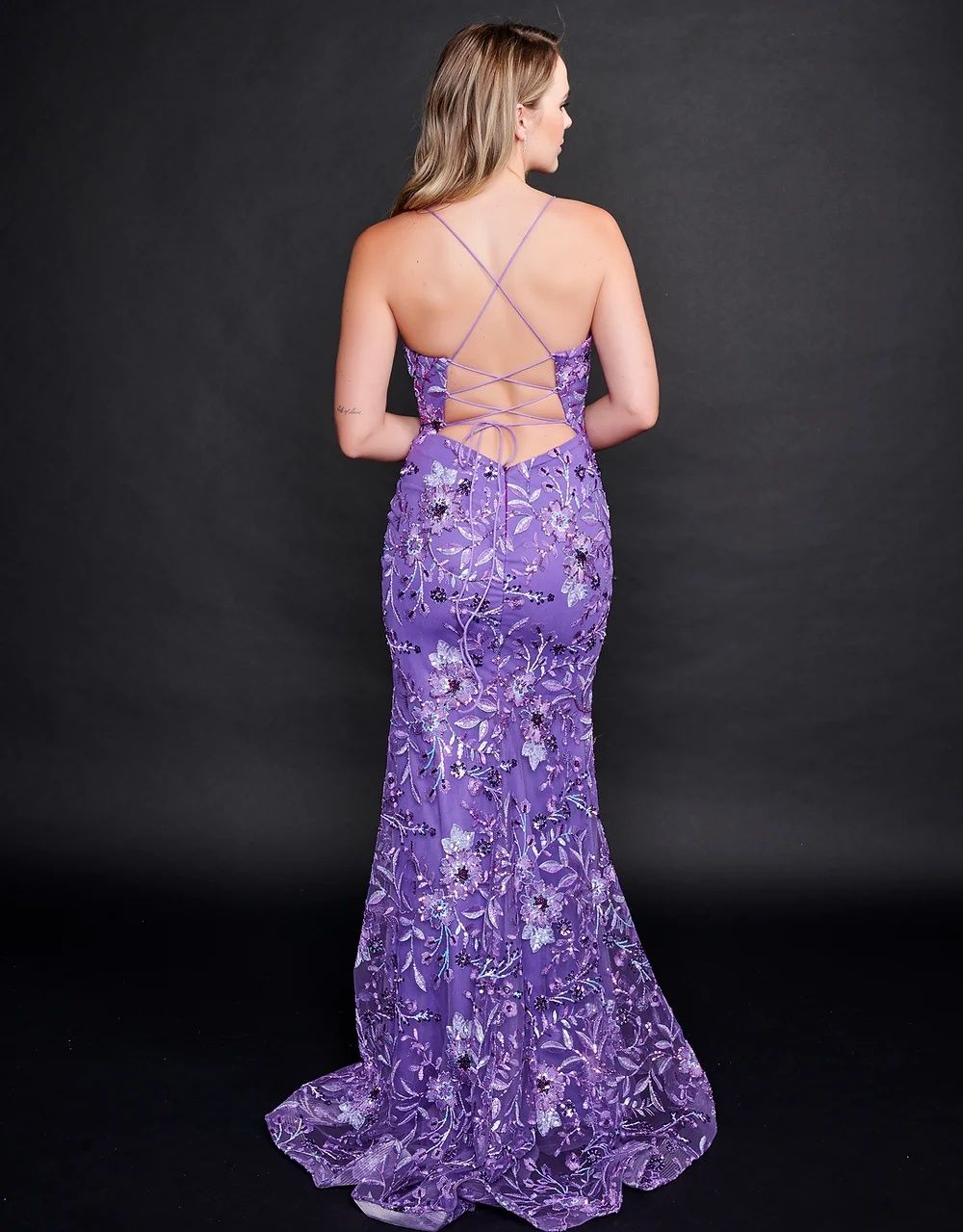 Style 8212 Nina Canacci Size 2 Pageant Floral Purple Mermaid Dress on Queenly