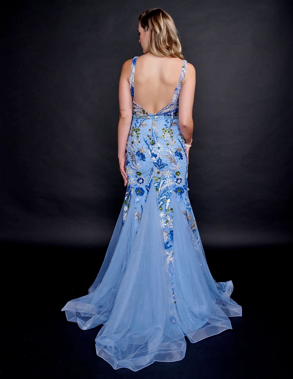 Style 8215 Nina Canacci Size 0 Pageant Floral Blue Mermaid Dress on Queenly