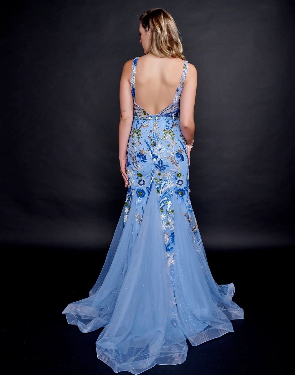 Style 8215 Nina Canacci Size 4 Pageant Floral Blue Mermaid Dress on Queenly