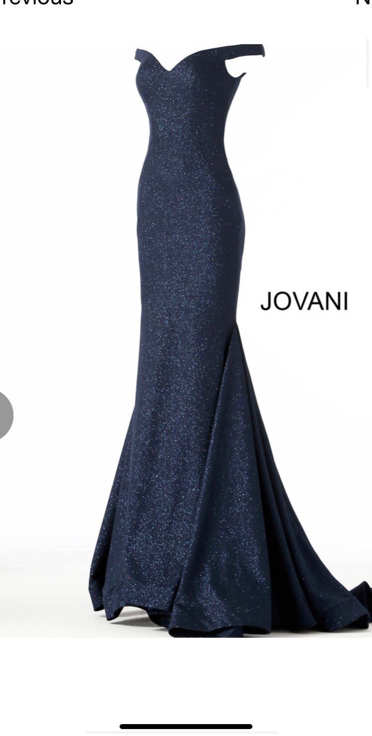 Jovani Size 0 Bridesmaid Off The Shoulder Navy Blue Floor Length Maxi on Queenly