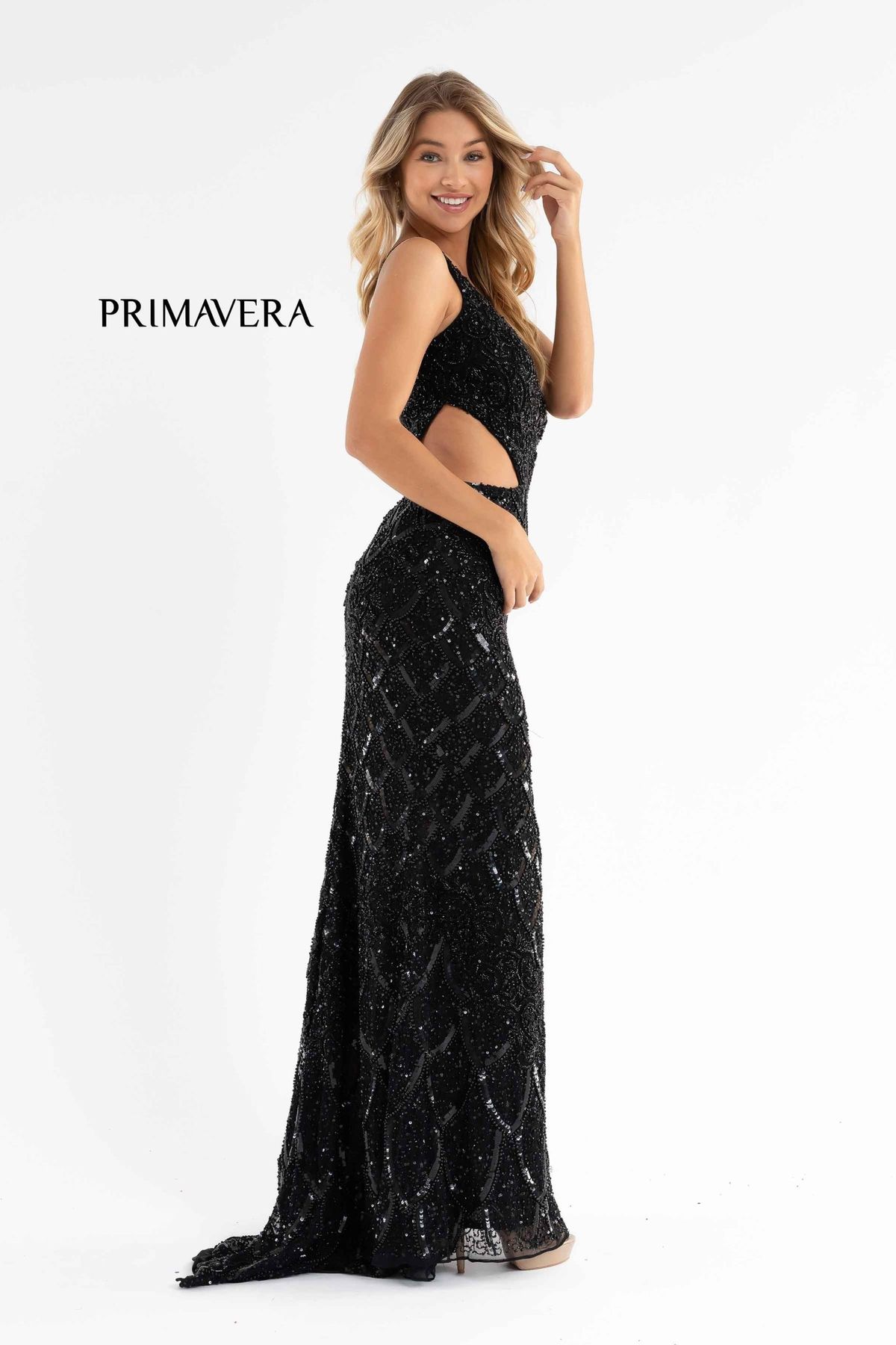Style 3729 Primavera Size 0 One Shoulder Black Side Slit Dress on Queenly