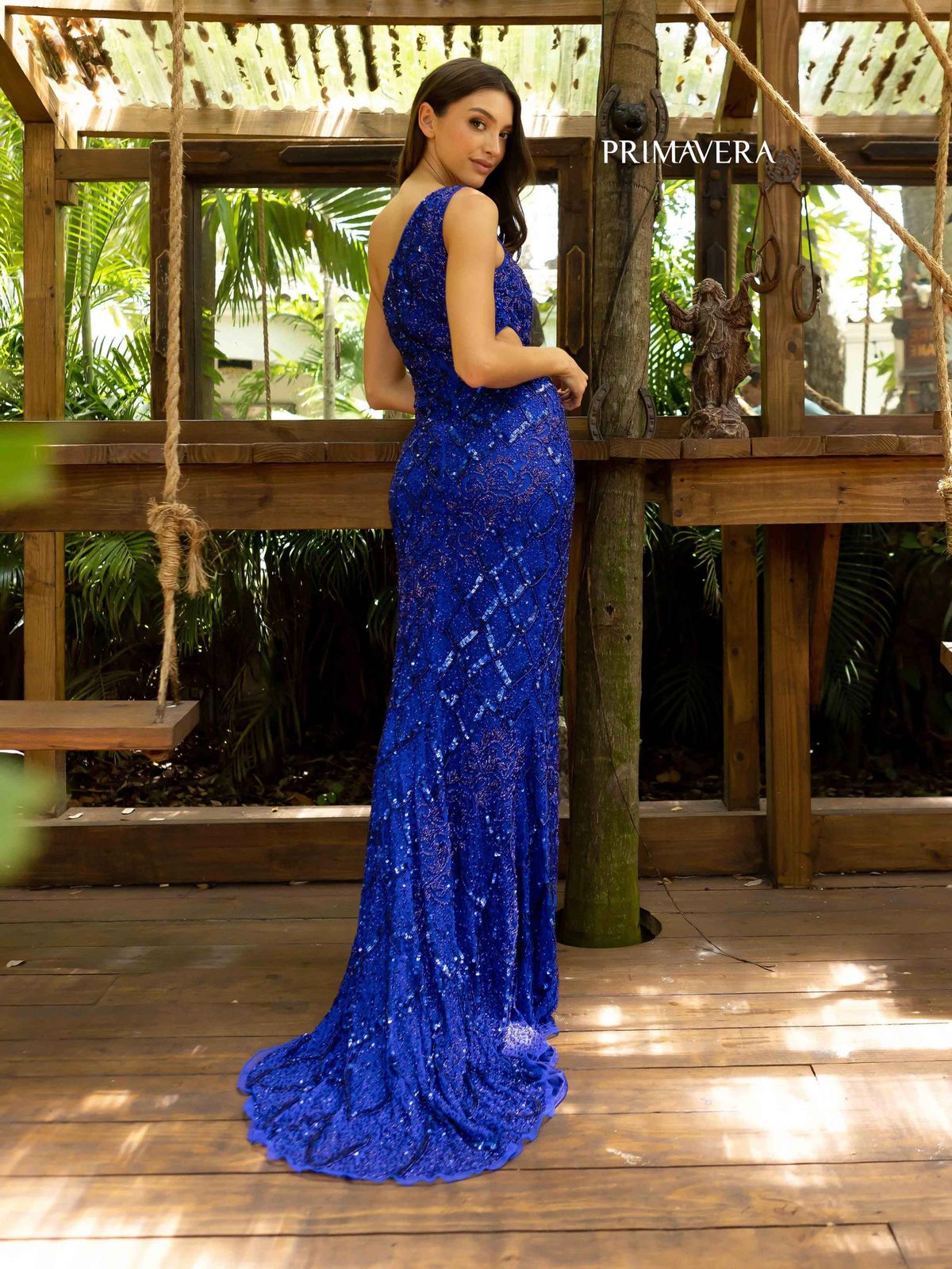 Style 3729 Primavera Size 0 One Shoulder Royal Blue Side Slit Dress on Queenly