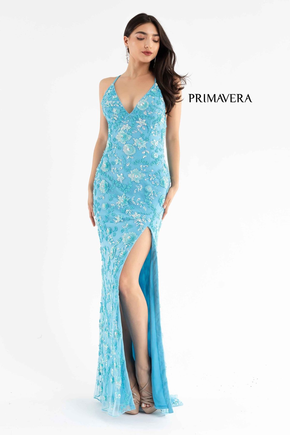 Style 3731 Primavera Size 0 Blue Side Slit Dress on Queenly