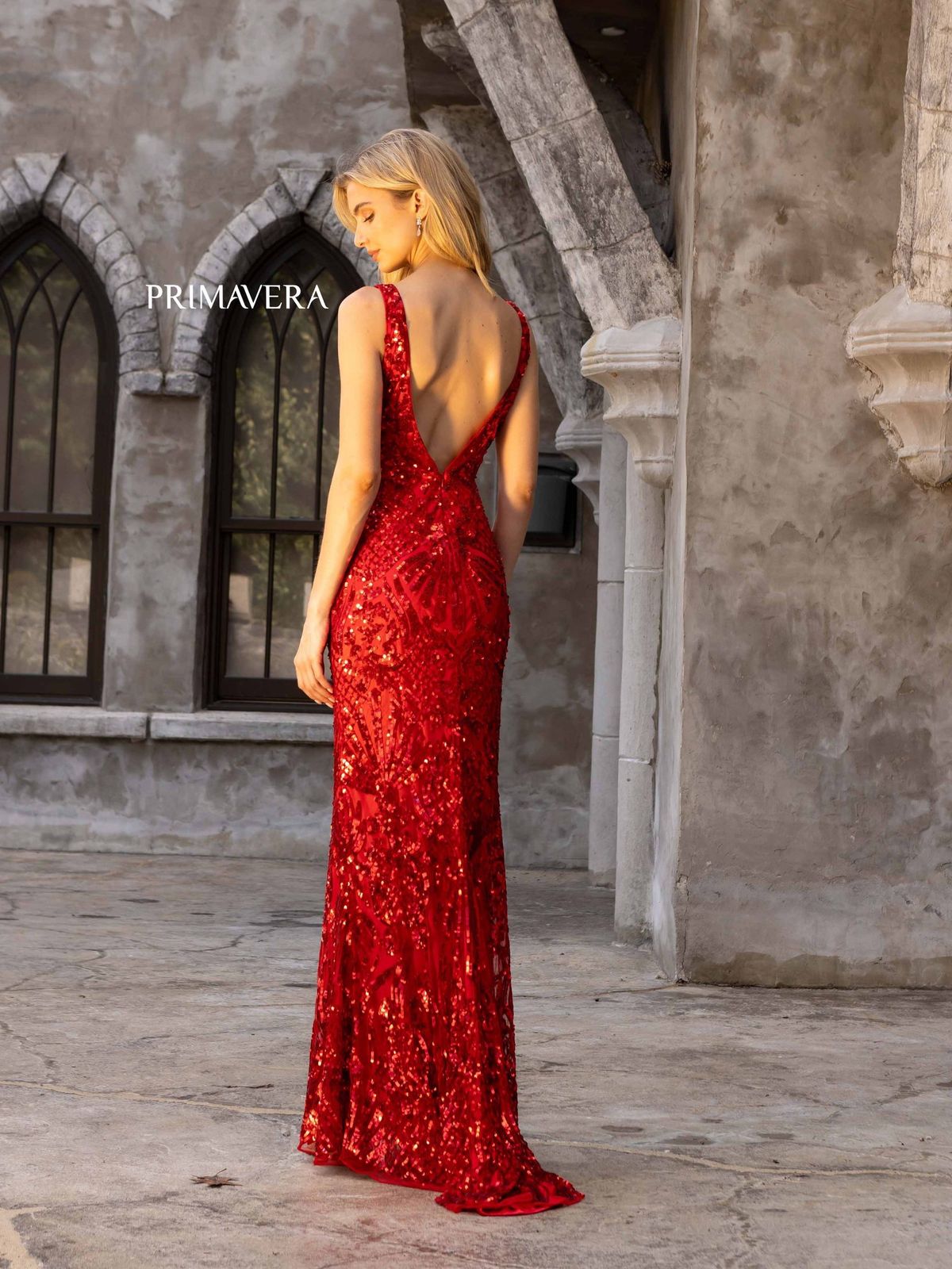 Style 3908 Primavera Size 2 Sequined Red Mermaid Dress on Queenly