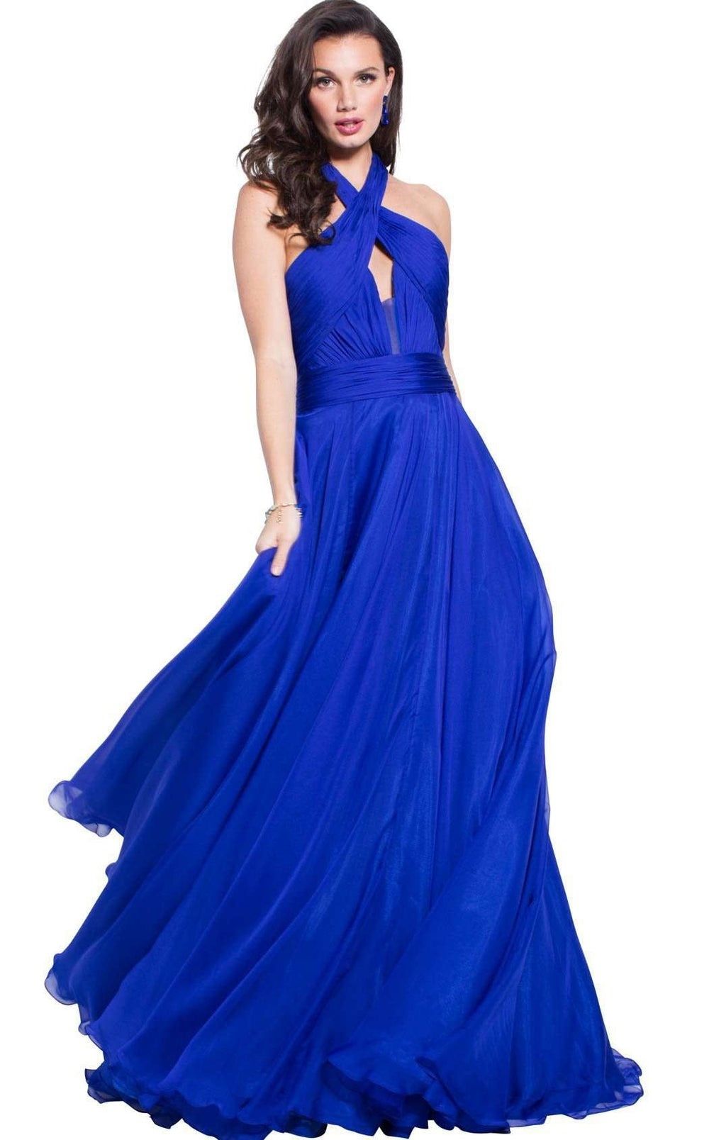 Jovani Size 6 Bridesmaid Halter Satin Royal Blue A-line Dress on Queenly