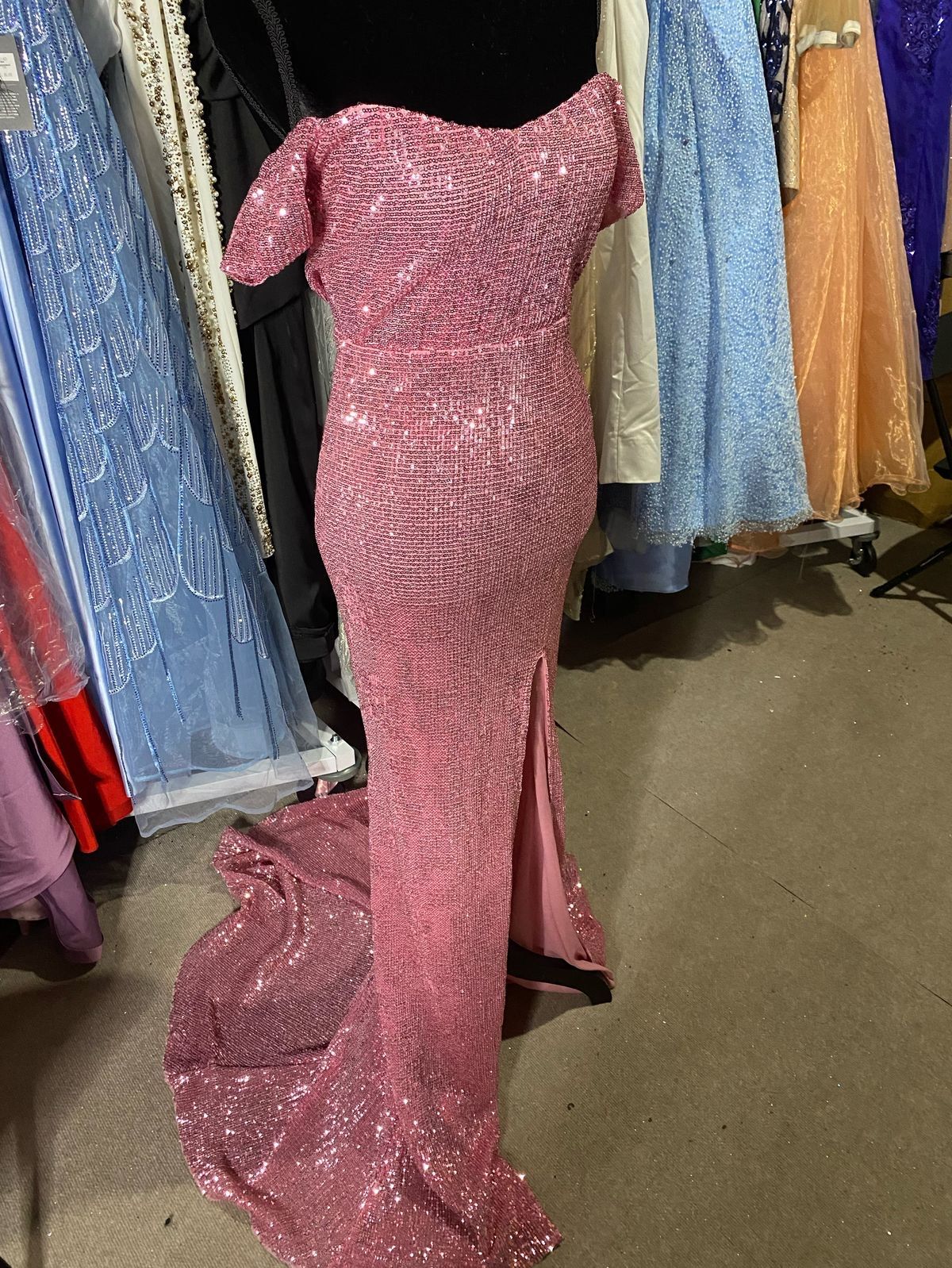 Size 2 Bridesmaid Off The Shoulder Hot Pink Side Slit Dress on Queenly