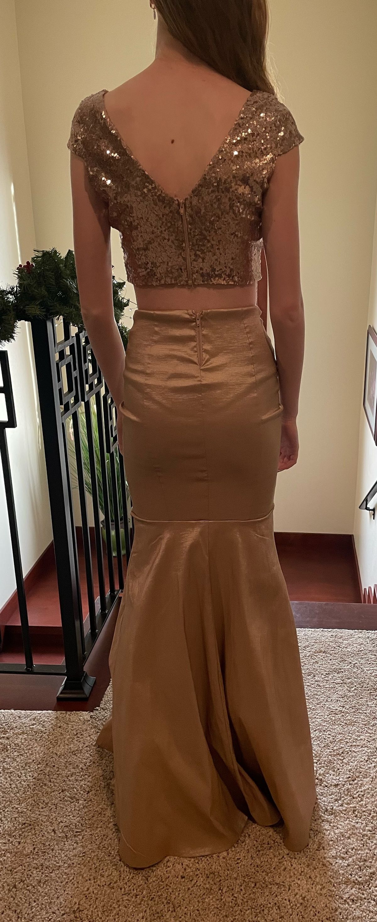 Windsor Size 0 Prom Sequined Rose Gold Floor Length Maxi on Queenly