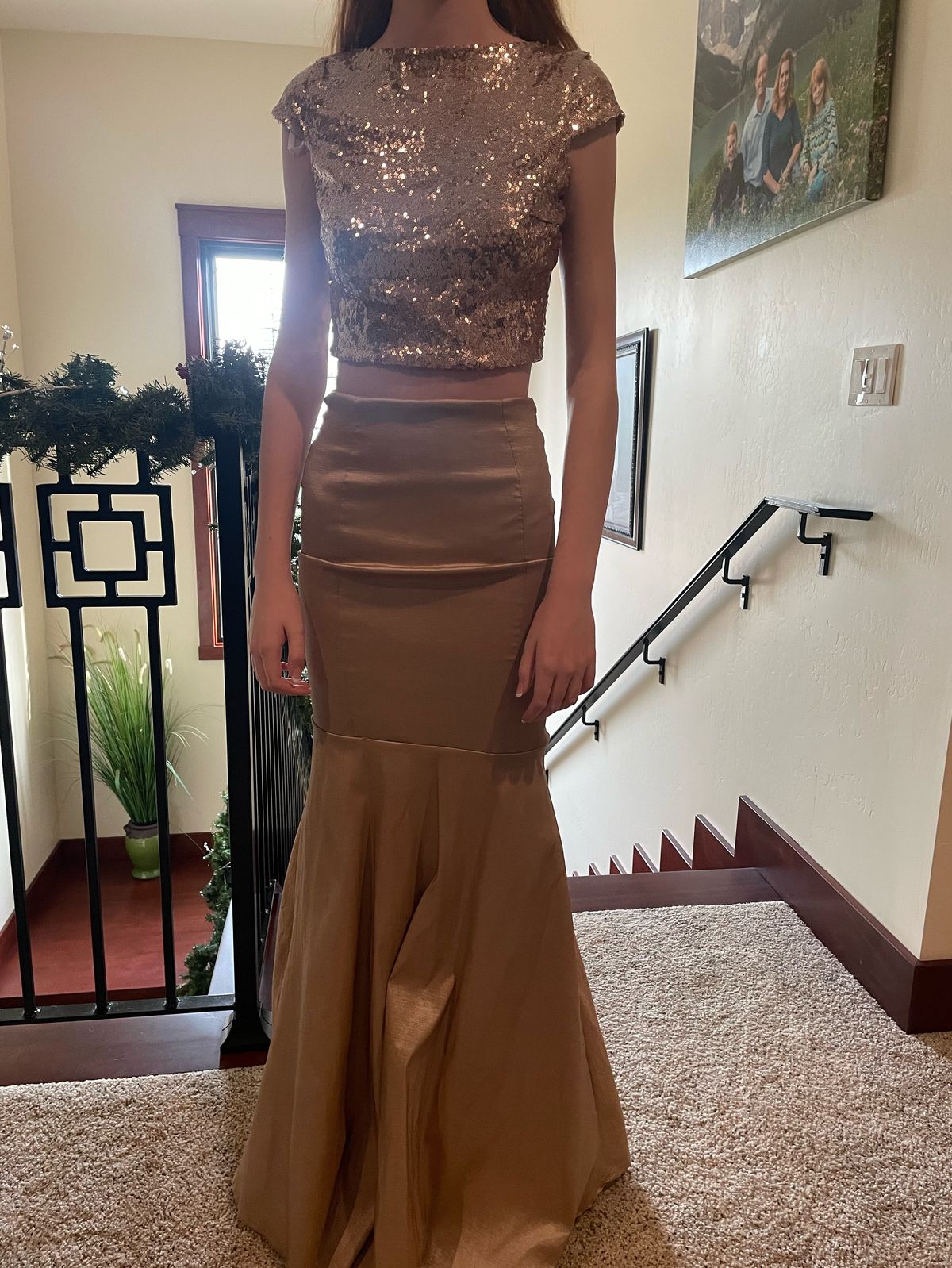 Windsor Size 0 Prom Sequined Rose Gold Floor Length Maxi on Queenly