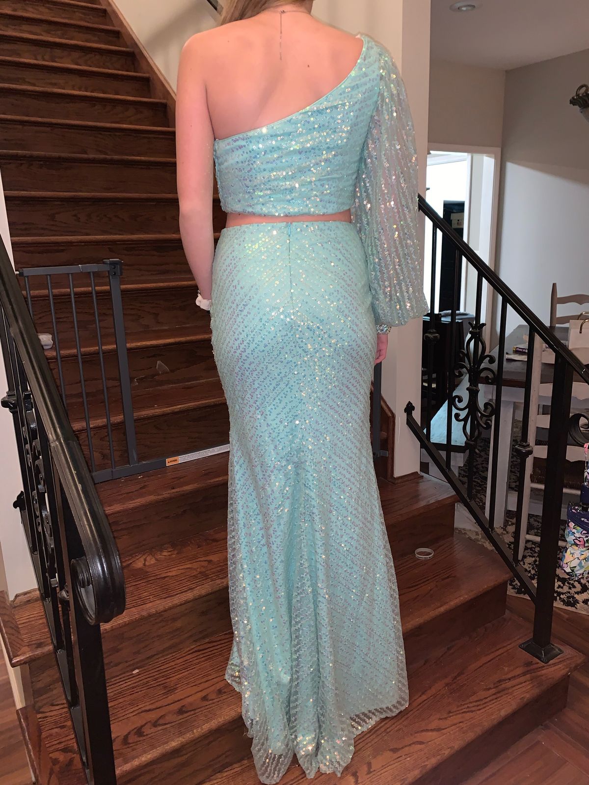 Rachel Allan Size 8 Prom Turquoise Green Side Slit Dress on Queenly