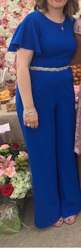 Calvin Klein Size 6 Wedding Guest Blue Formal Jumpsuit on Queenly