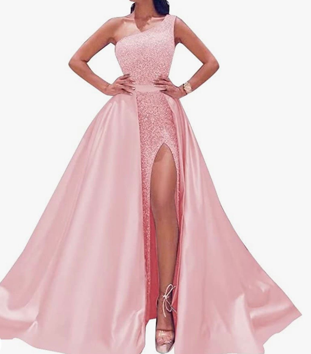 Size 4 Prom Sequined Pink Ball Gown on Queenly