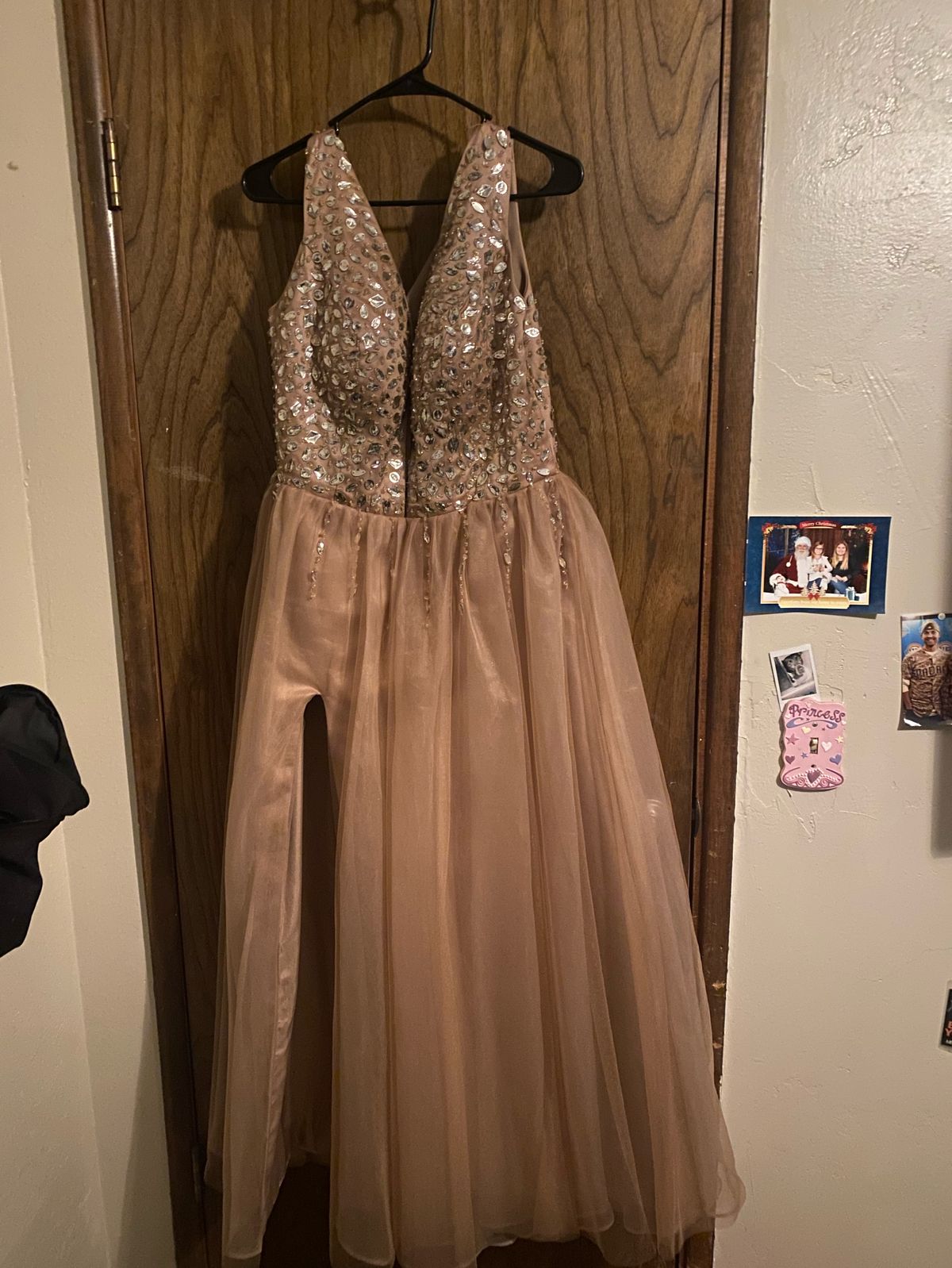 Size 12 Prom Nude A-line Dress on Queenly