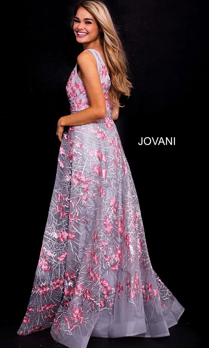 Jovani Size 4 Bridesmaid Plunge Lace Pink Floor Length Maxi on Queenly