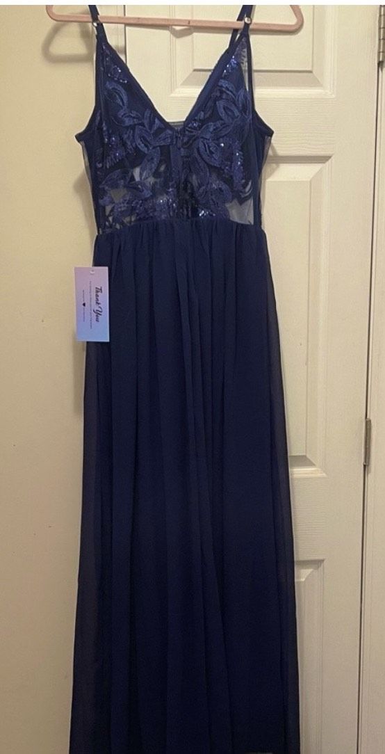 Promgirl Size M Prom Sheer Blue Floor Length Maxi on Queenly
