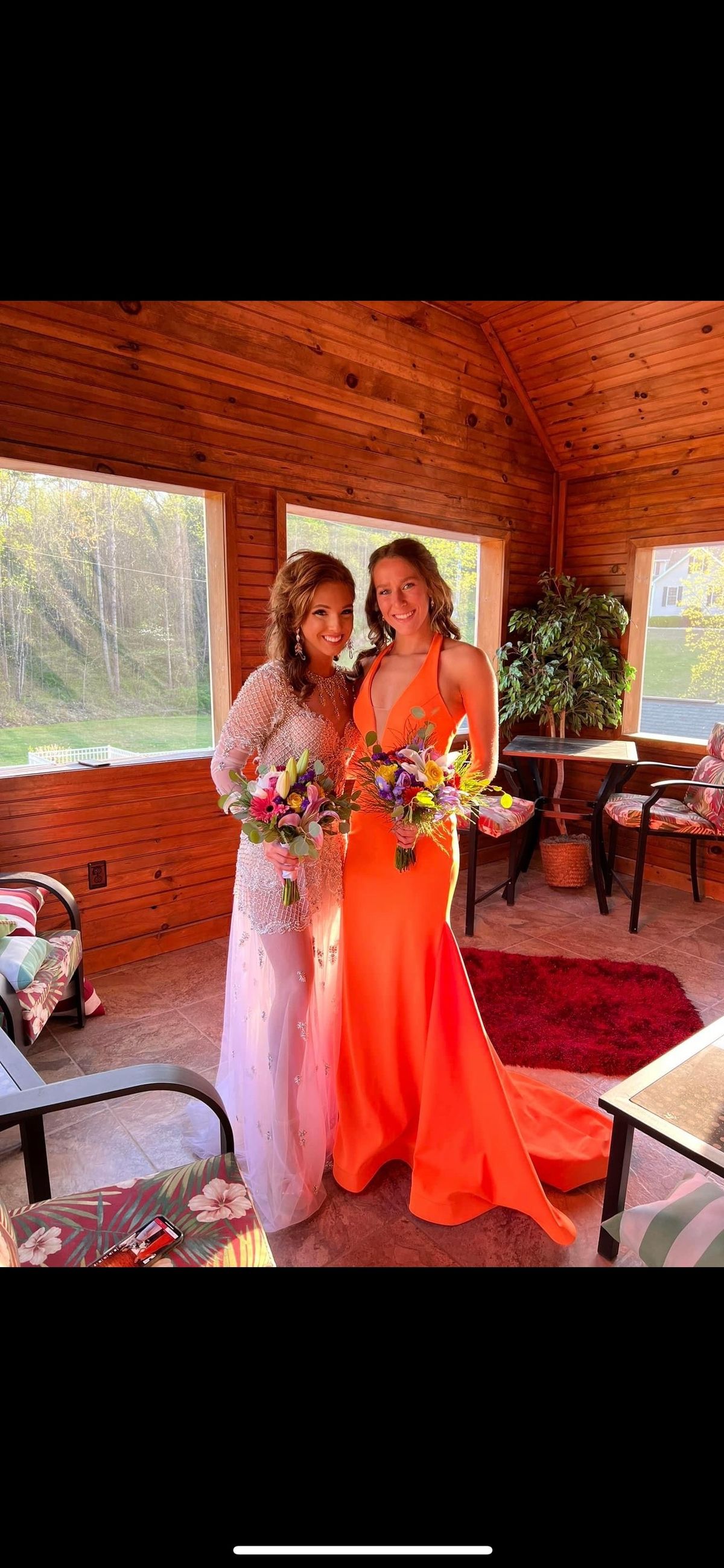 Jovani Size 2 Bridesmaid Plunge Orange Mermaid Dress on Queenly