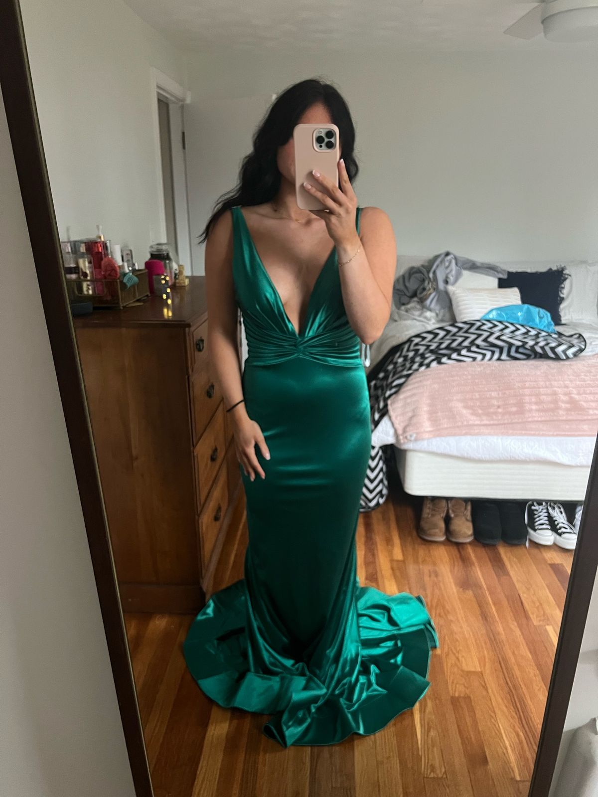 Sherri Hill Size 6 Prom Satin Green Mermaid Dress on Queenly