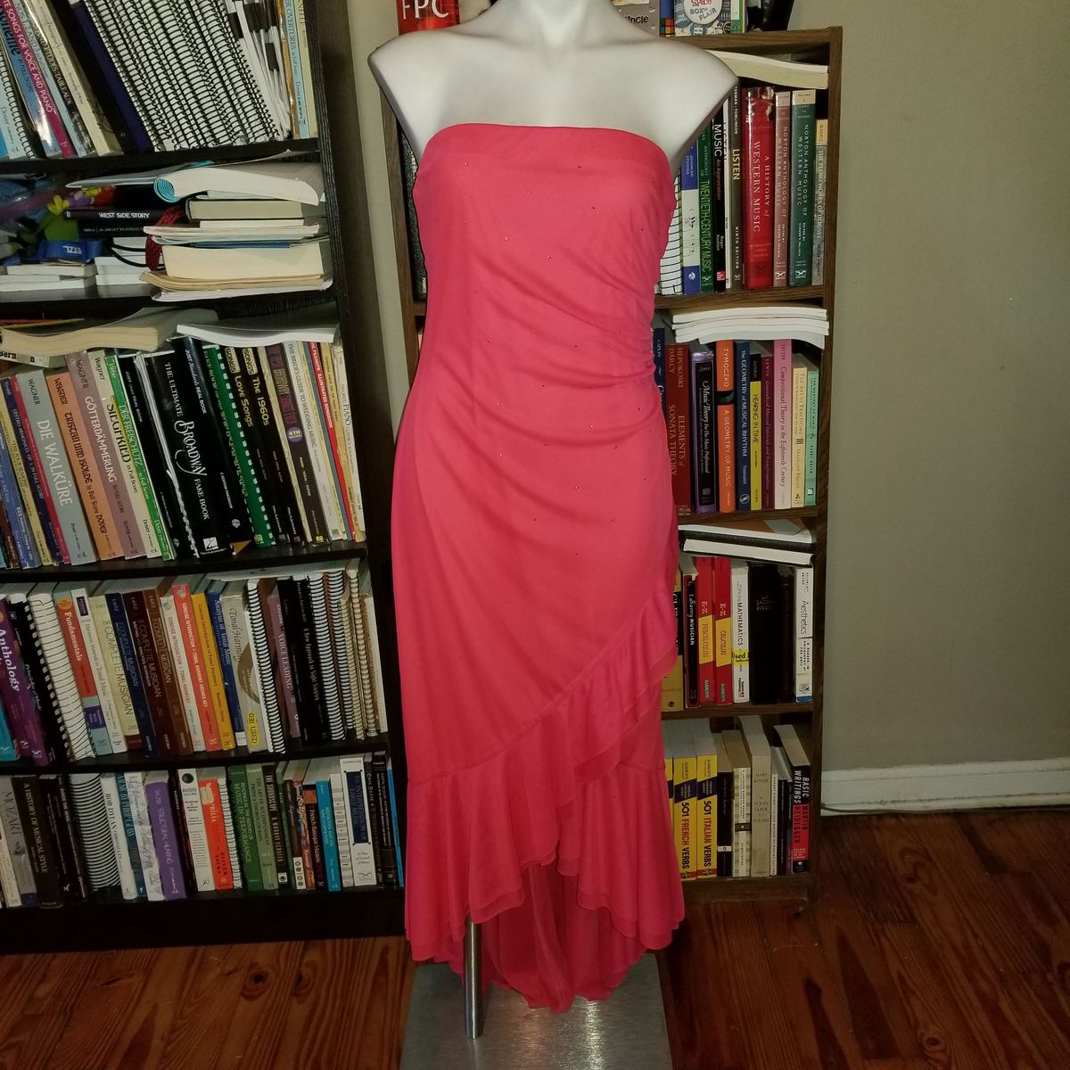 Vintage Size 12 Prom Strapless Sequined Coral Mermaid Dress on Queenly