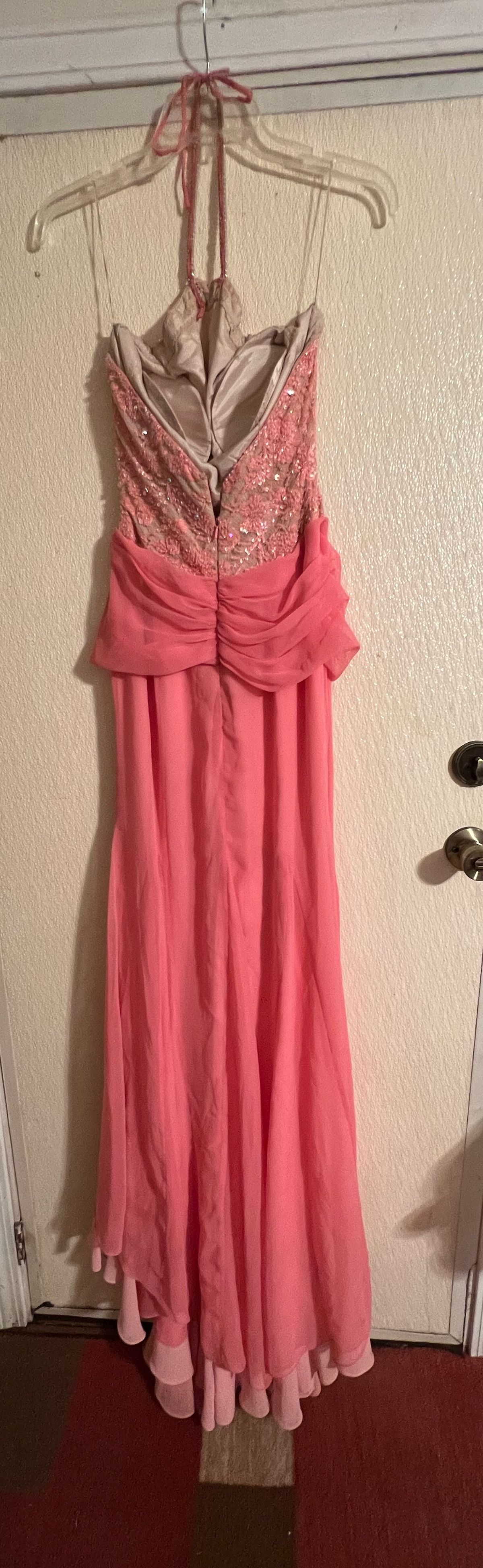Jovani Size 8 Prom Halter Satin Coral Floor Length Maxi on Queenly
