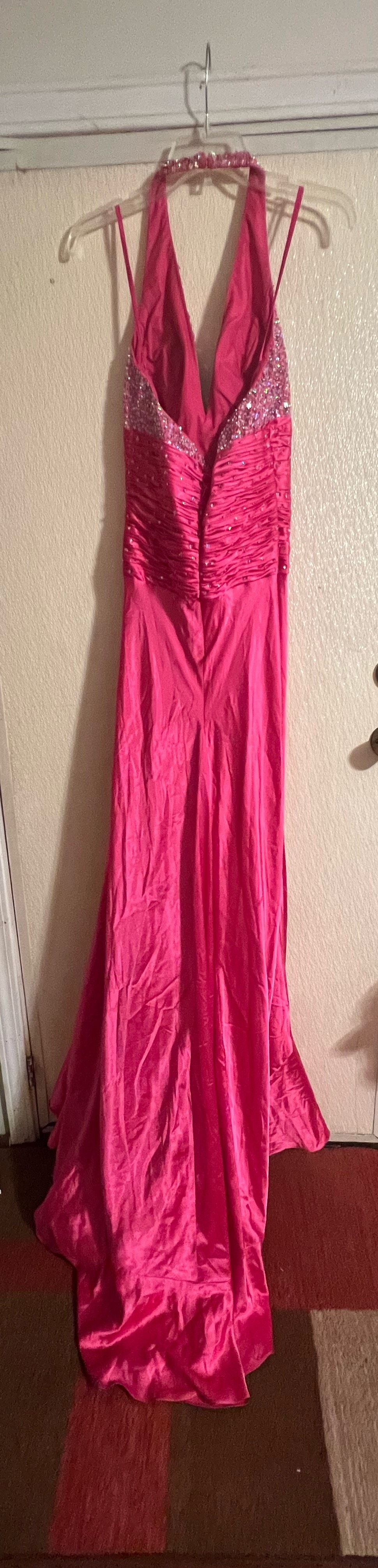 Jovani Size 6 Prom Halter Satin Hot Pink Floor Length Maxi on Queenly