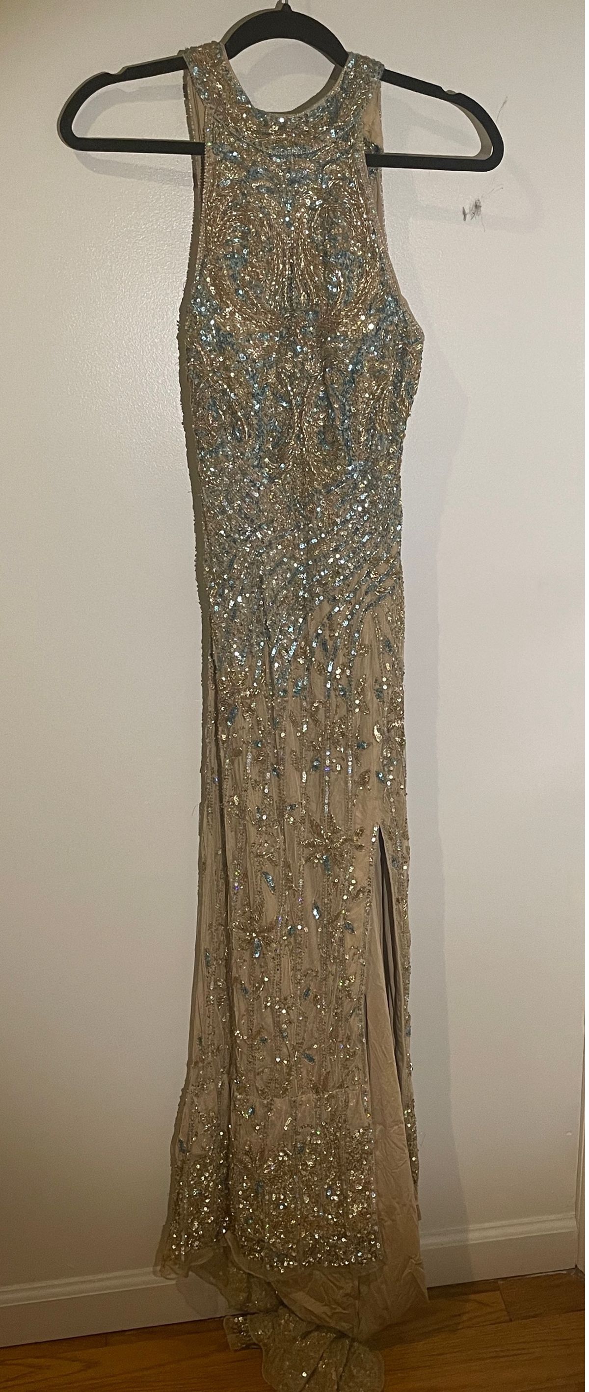 Sherri Hill Size 4 Prom High Neck Sequined Gold Mermaid Dress on Queenly