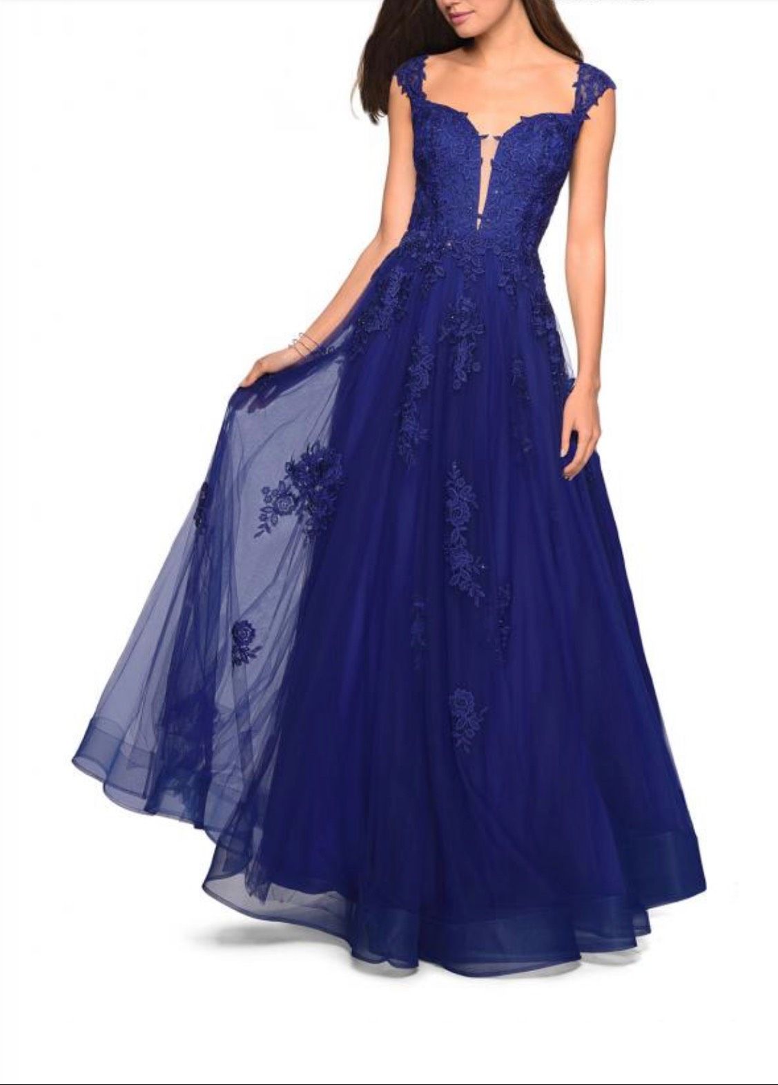 La Femme Size 8 Prom Lace Royal Blue Ball Gown on Queenly
