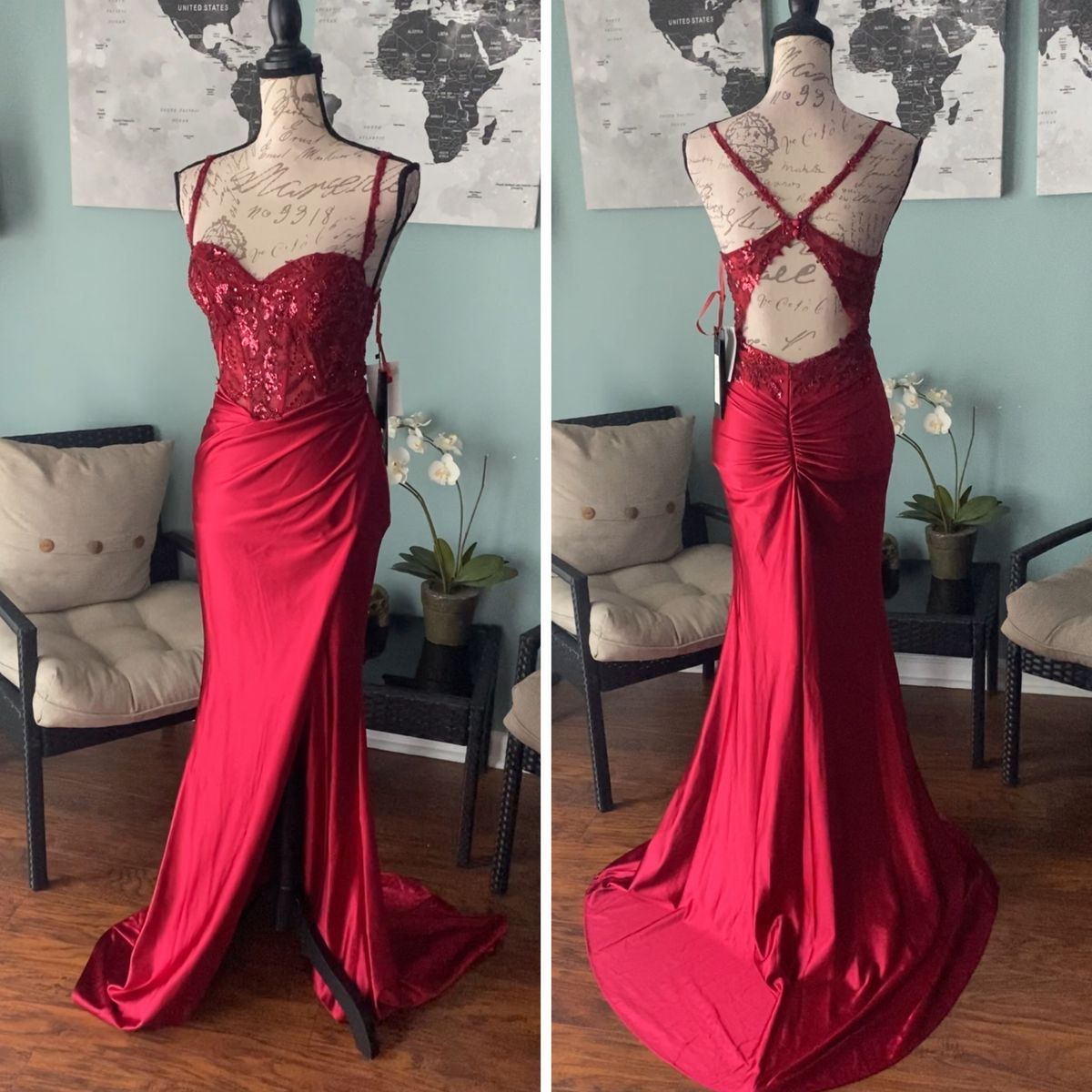 Size 4 Prom Satin Burgundy Red Mermaid Dress on Queenly