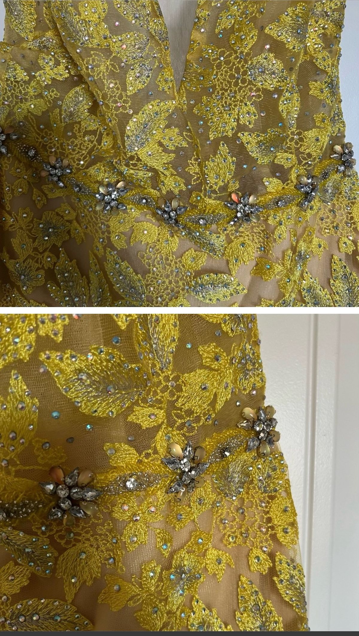 Camille La Vie Size 12 Prom Lace Yellow Mermaid Dress on Queenly