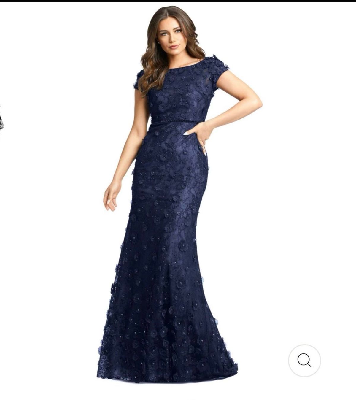 Mac Duggal Plus Size 16 Prom Cap Sleeve Lace Blue Dress With Train on Queenly