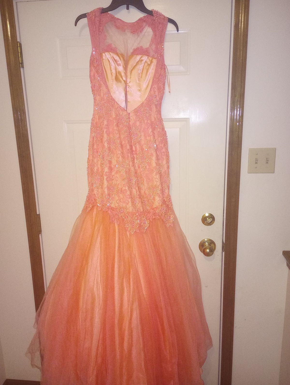 Size 4 Prom Halter Sequined Orange Mermaid Dress on Queenly
