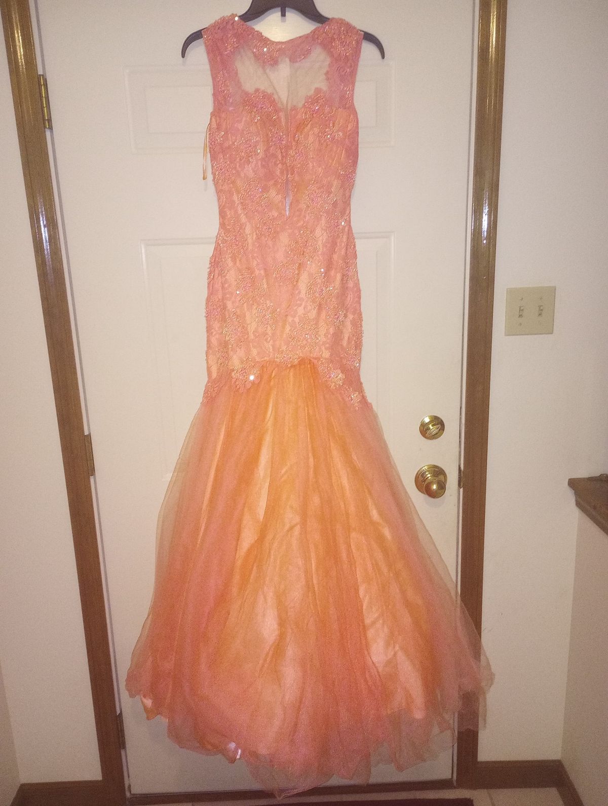 Size 4 Prom Halter Sequined Orange Mermaid Dress on Queenly