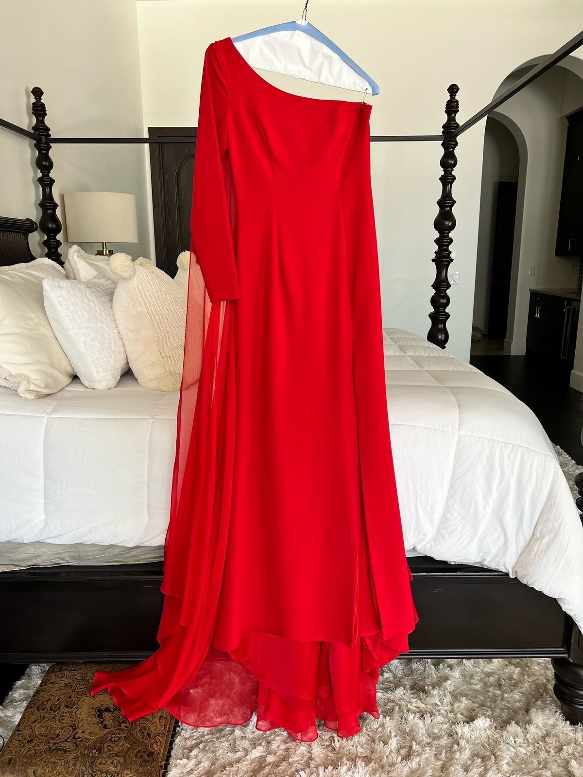 Jovani Size 4 Prom Long Sleeve Red Side Slit Dress on Queenly