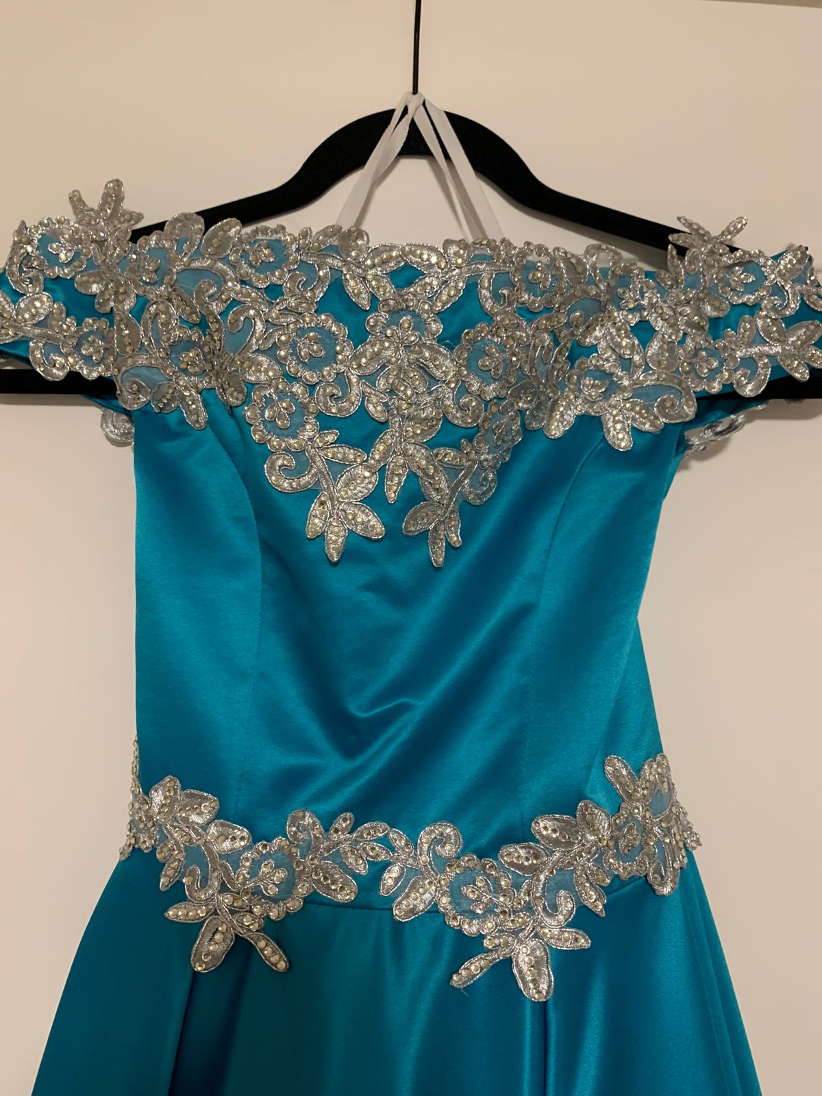 Custom made Size 10 Pageant Satin Turquoise Blue Ball Gown on Queenly