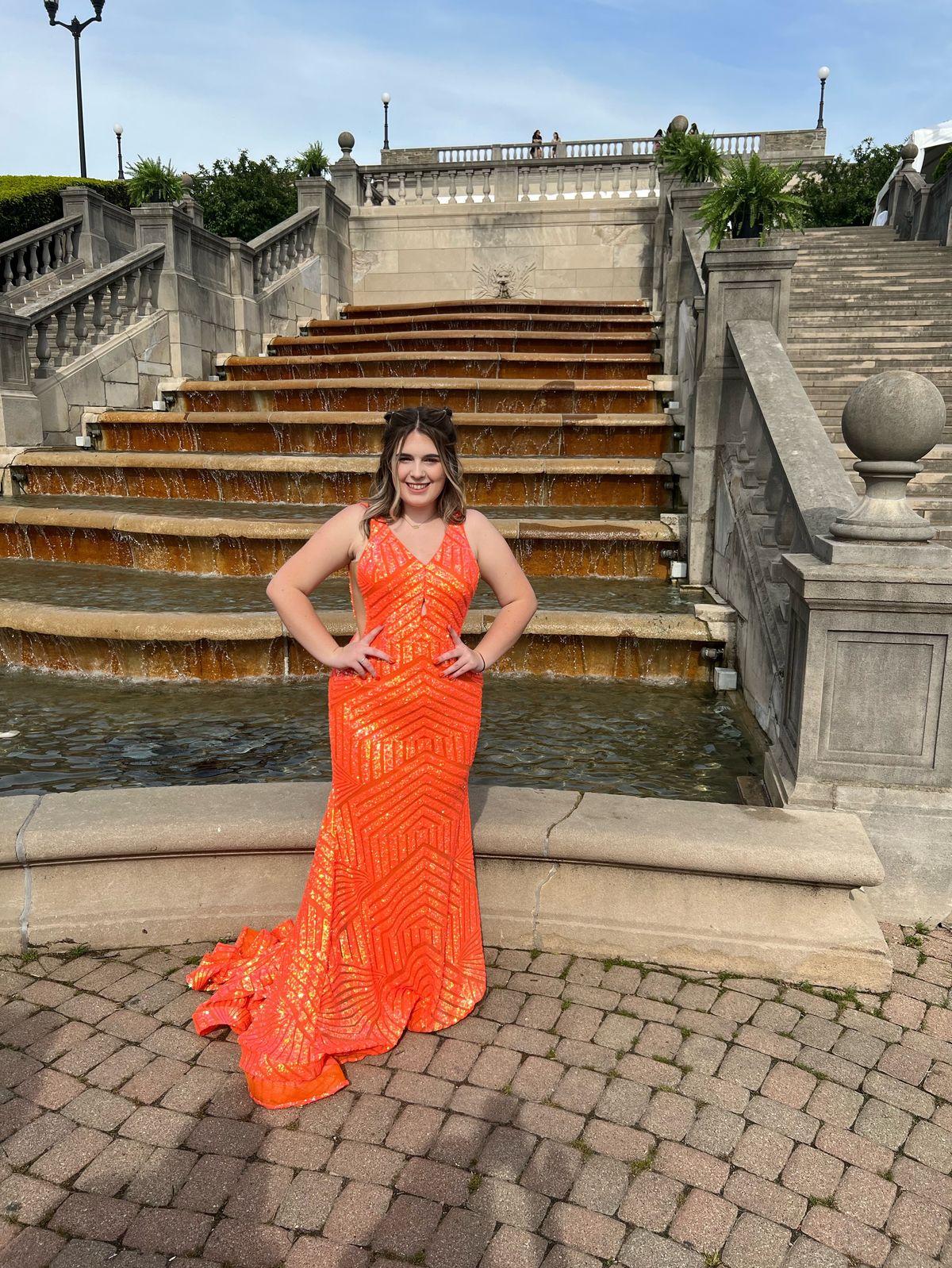Jovani Size 12 Bridesmaid Orange A-line Dress on Queenly