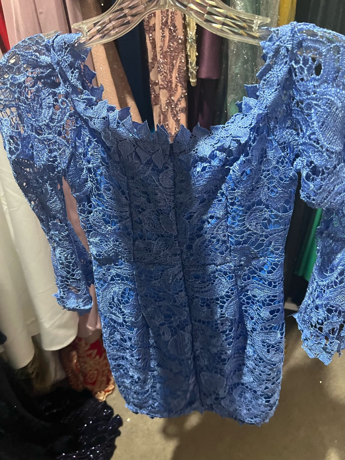 Size 2 Homecoming Long Sleeve Lace Light Blue Cocktail Dress on Queenly