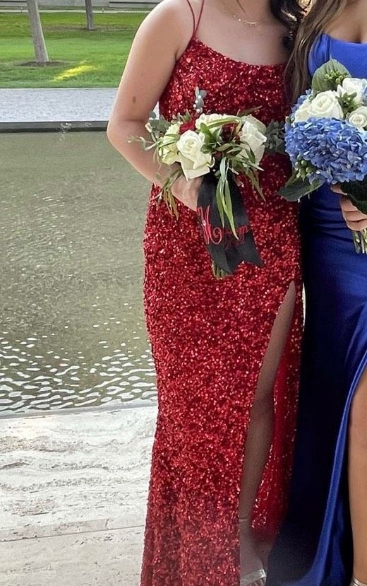 Sherri Hill Size 2 Bridesmaid Red Side Slit Dress on Queenly