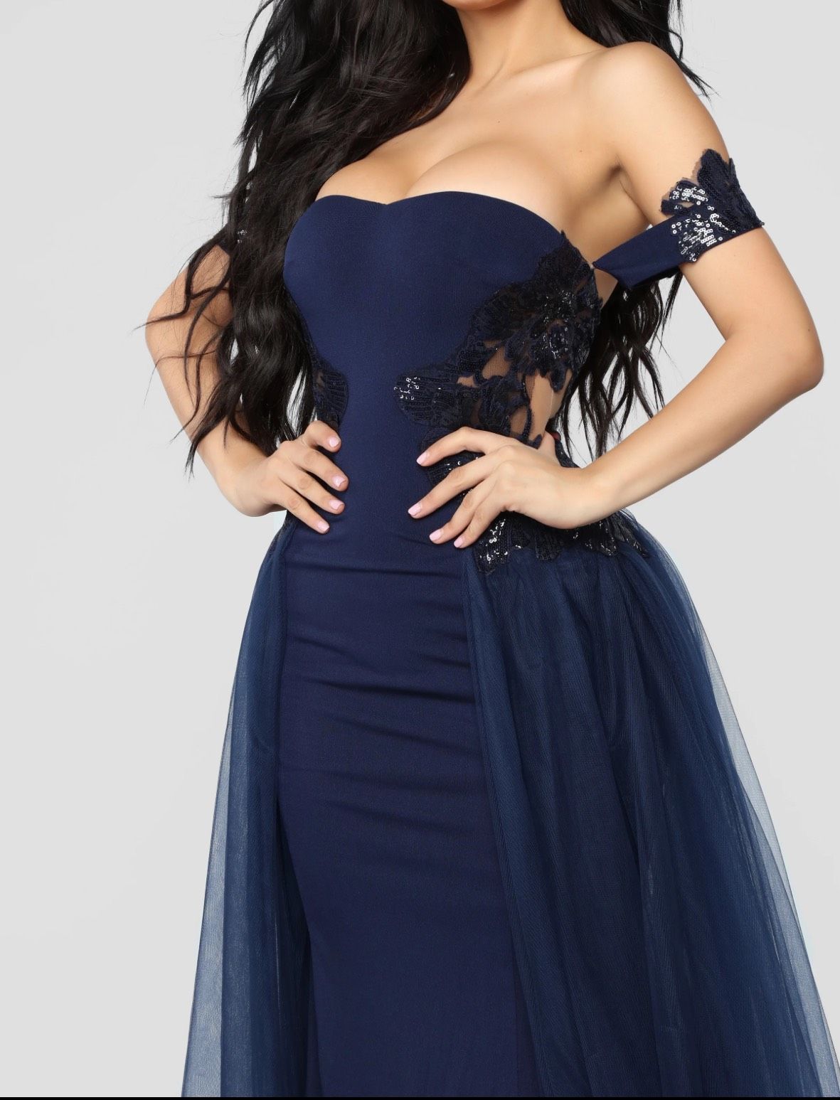 Size L Prom Navy Blue Dress With Train on Queenly