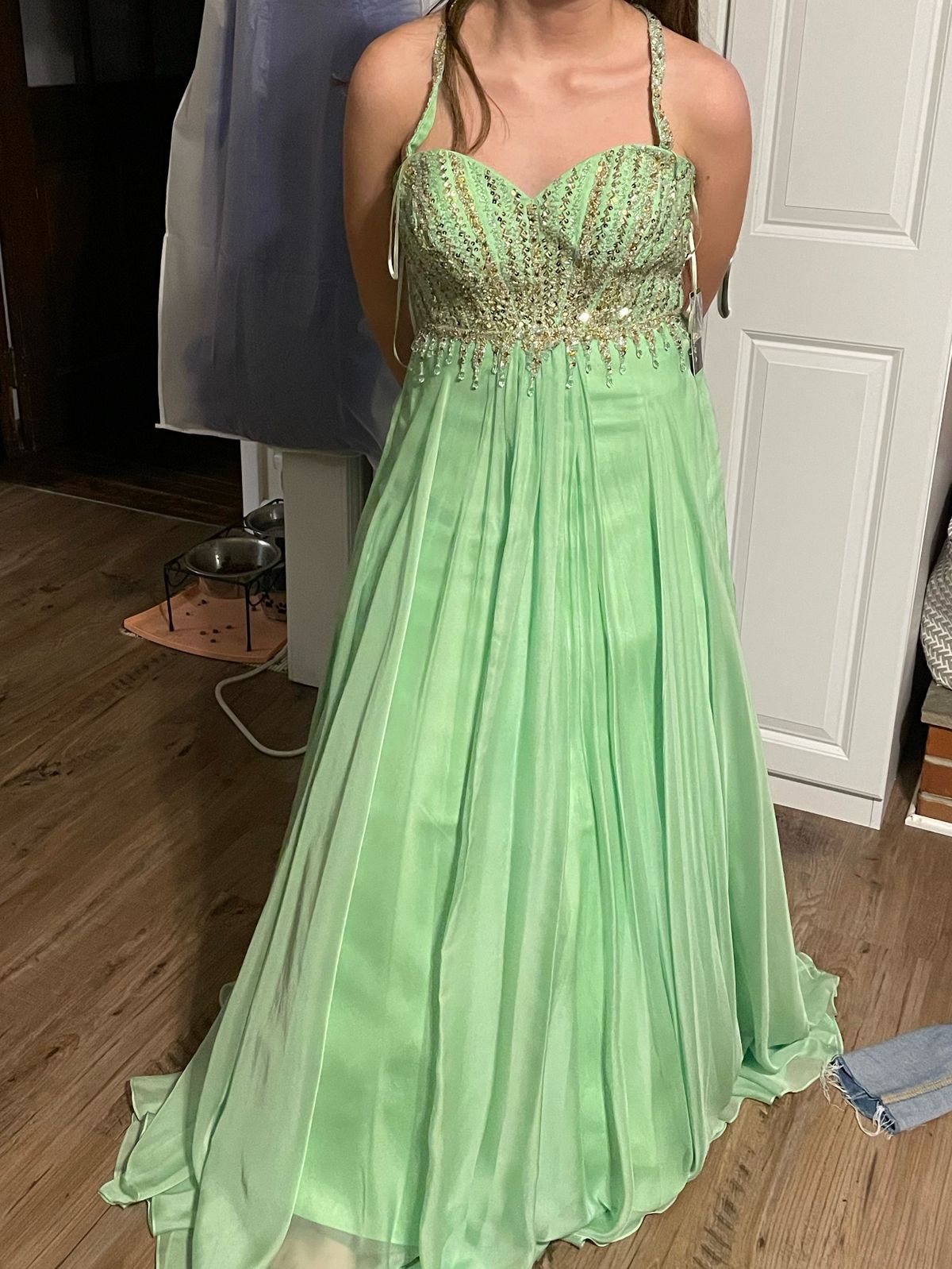 Faviana Size 10 Prom Green Floor Length Maxi on Queenly