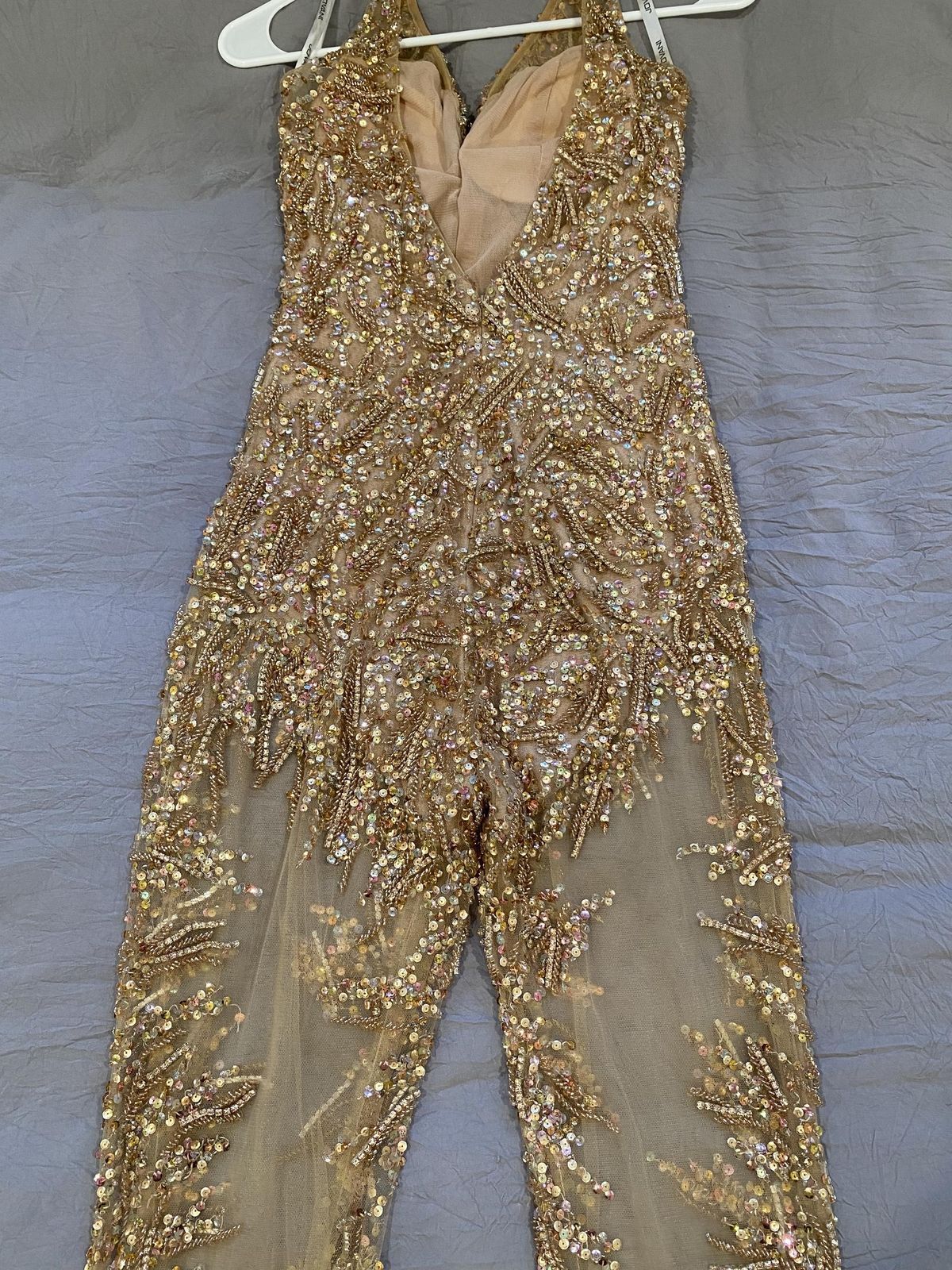 Style 05136 Jovani Size 00 Homecoming Sequined Rose Gold Formal Jumpsuit on Queenly